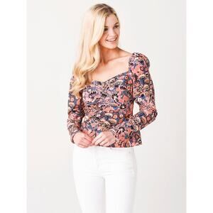 A.L.C. Women's Chandler Floral Print Long-Sleeve Top In Dark Navy Chesnut Size 8